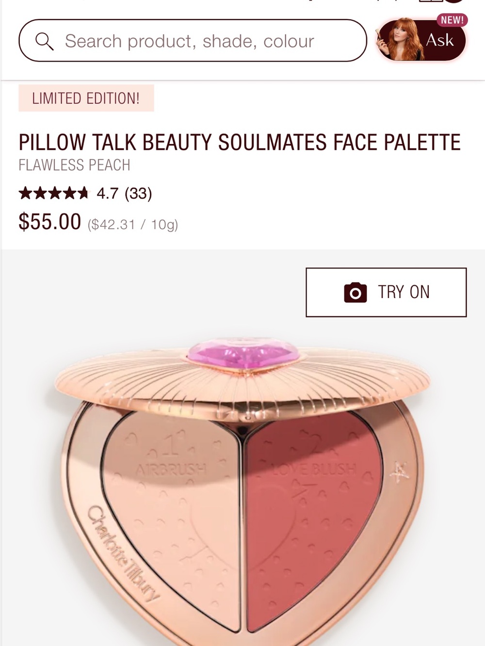 Charlotte Tilbury Face Palette - Soft Peach & Warm Rose